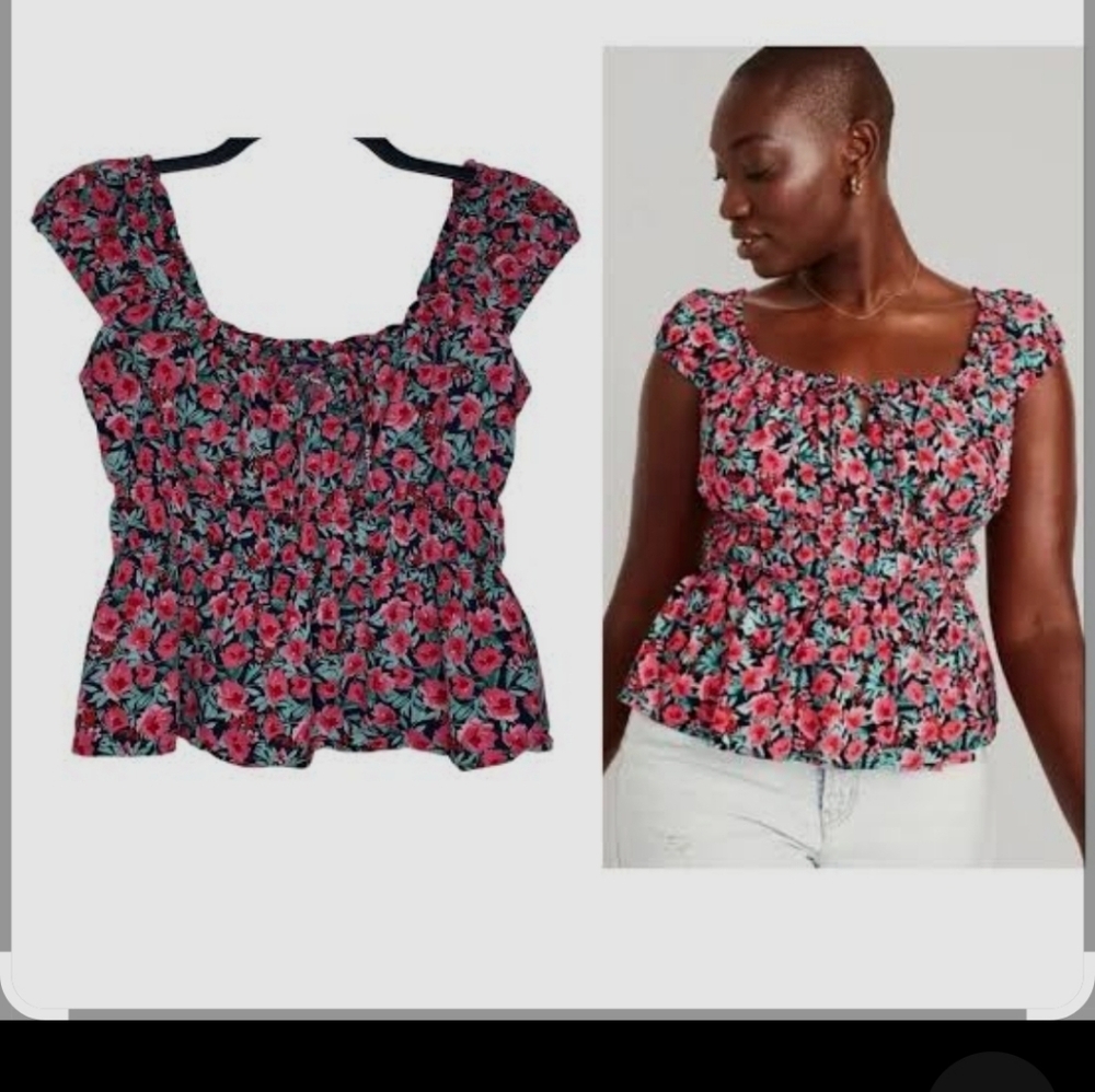 Old Navy Pink and Black Floral Blouse